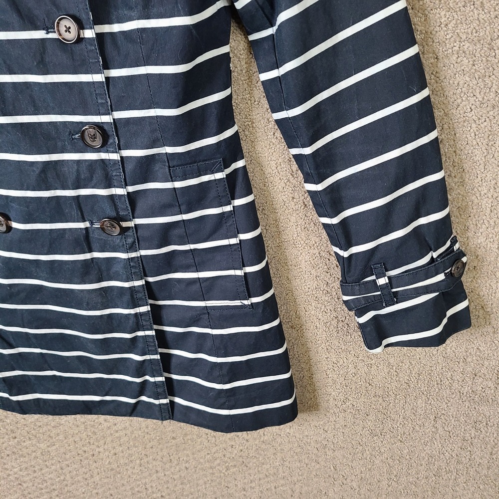 Banana Republic Jacket Women XS Blue White Striped Double Breasted Trench Coat - Picture 3 of 11